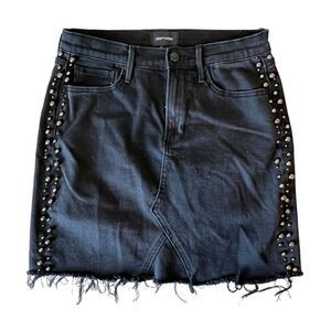Driftwood Stef Faux Pearl-Embellished Black Denim Skirt